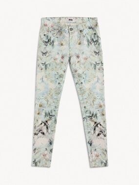PAIGE Pale Mint Floral & Wolf Skinny Jeans